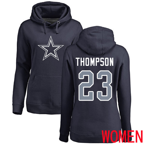Women Dallas Cowboys Navy Blue Darian Thompson Name and Number Logo #23 Pullover NFL Hoodie Sweatshirts->nfl t-shirts->Sports Accessory